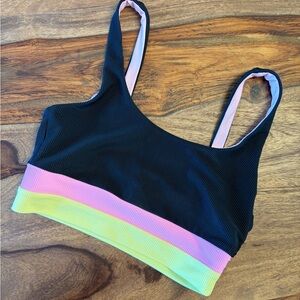 BEACH RIOT Colorblock Ribbed Swimsuit Bikini Top Black Size S